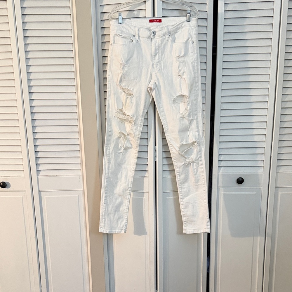 Guess Ivory Ripped Skinny Jeans